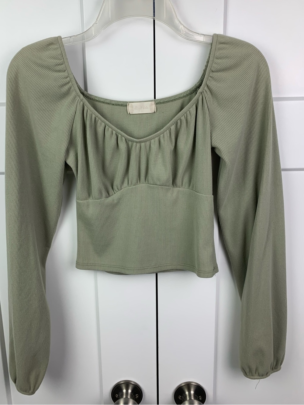 Altar’d State SMALL Crop Top Milkmaid Green Balloon Sleeves Festival Boho Hippie